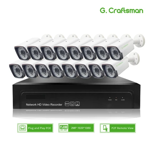 Sistema de Segurança Impermeável ao ar Cctv Nvr 1080 p Câmera ip Livre 48 v Interruptor Vigilância Faça Você Mesmo g. Craftsman 16ch 2mp Poe Kit H.265