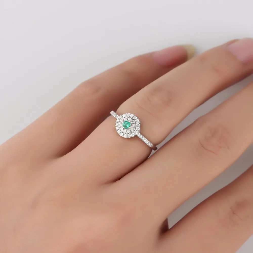LASAMERO круглая форма 0.07CT натуральный Изумрудный драгоценный камень Halo алмазные