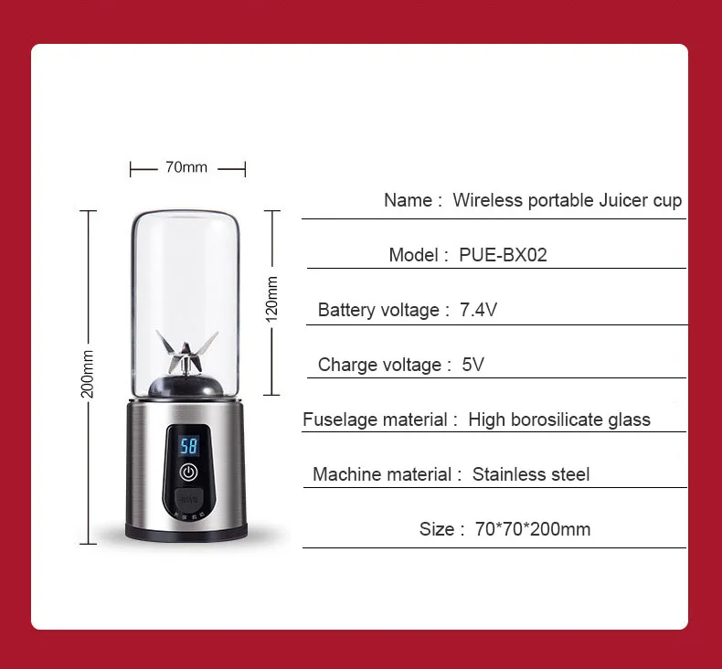 Мини-usb перезаряжаемая соковыжималка, персональный блендер, Миксер для смузи, бытовой портативный стеклянный экстрактор De Jugo