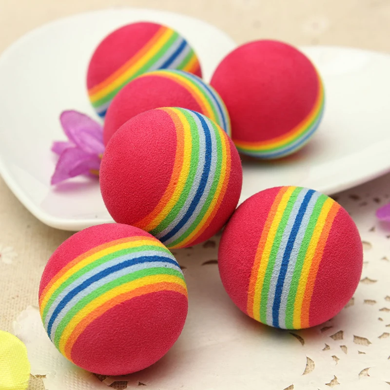 6pcs/lots 3.5cm Pet Cat Dog Coloured Soft Foam Rainbow Play Chew Chase Balls