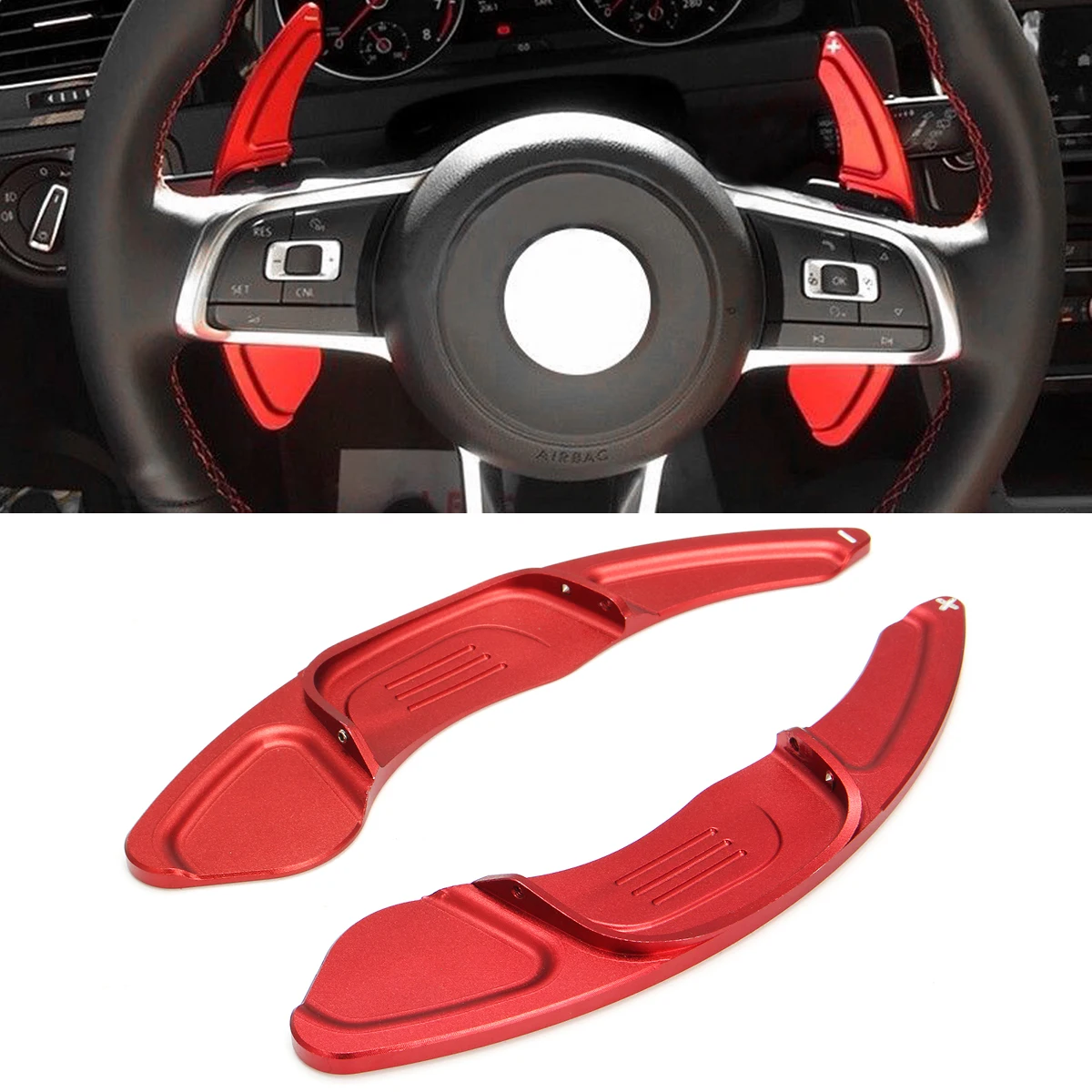 

Red Aluminium Alloy Car Steering Wheel DSG Extension Paddle Shif Sticker Decoration For VW Golf7 GTI R Polo Scirocco