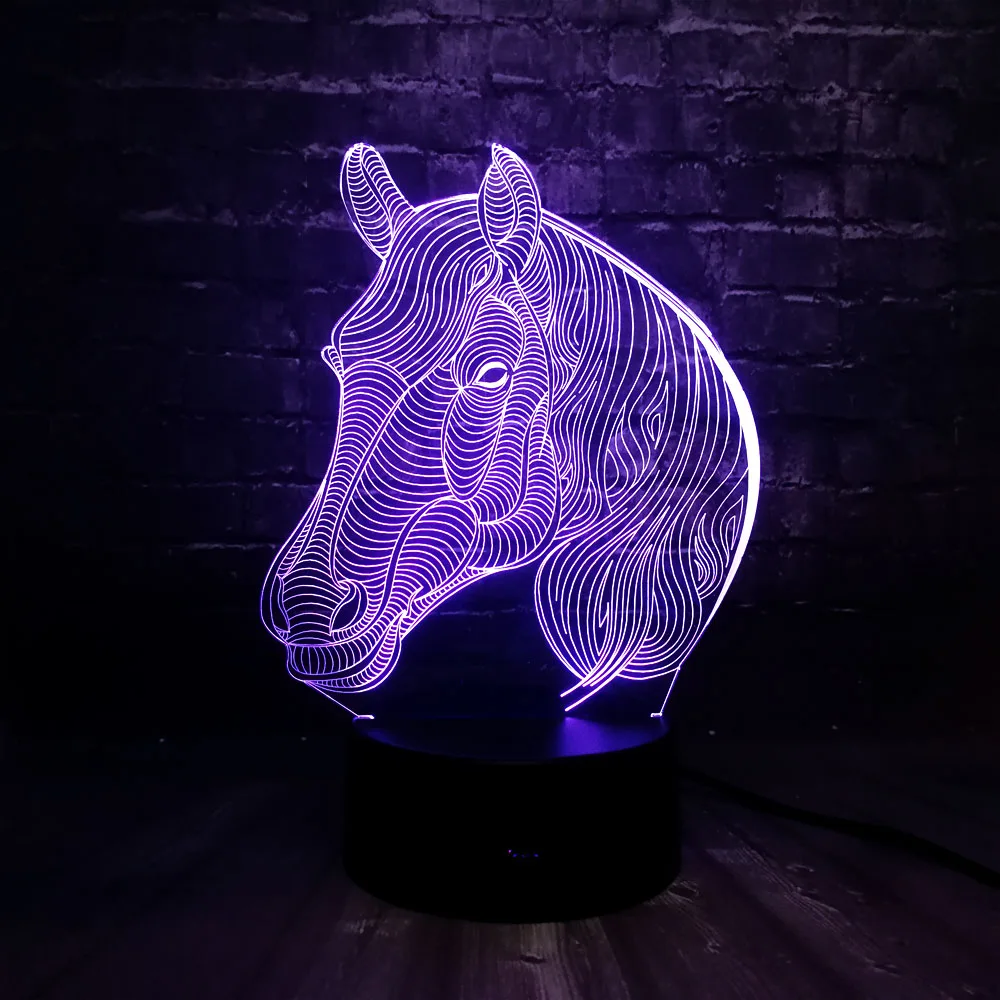 Romance 3D LED Horse Bear Lamp 7 Color Change Night Light Desk Birthday Gift