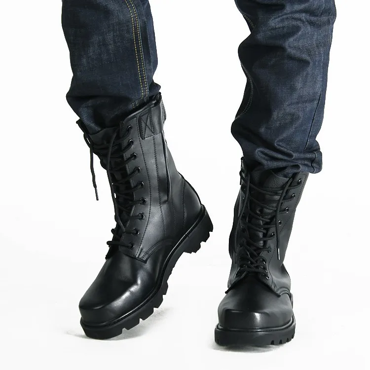 

2018 Spring and summer combat boots leather men's middle single Martin boots security special training shoes