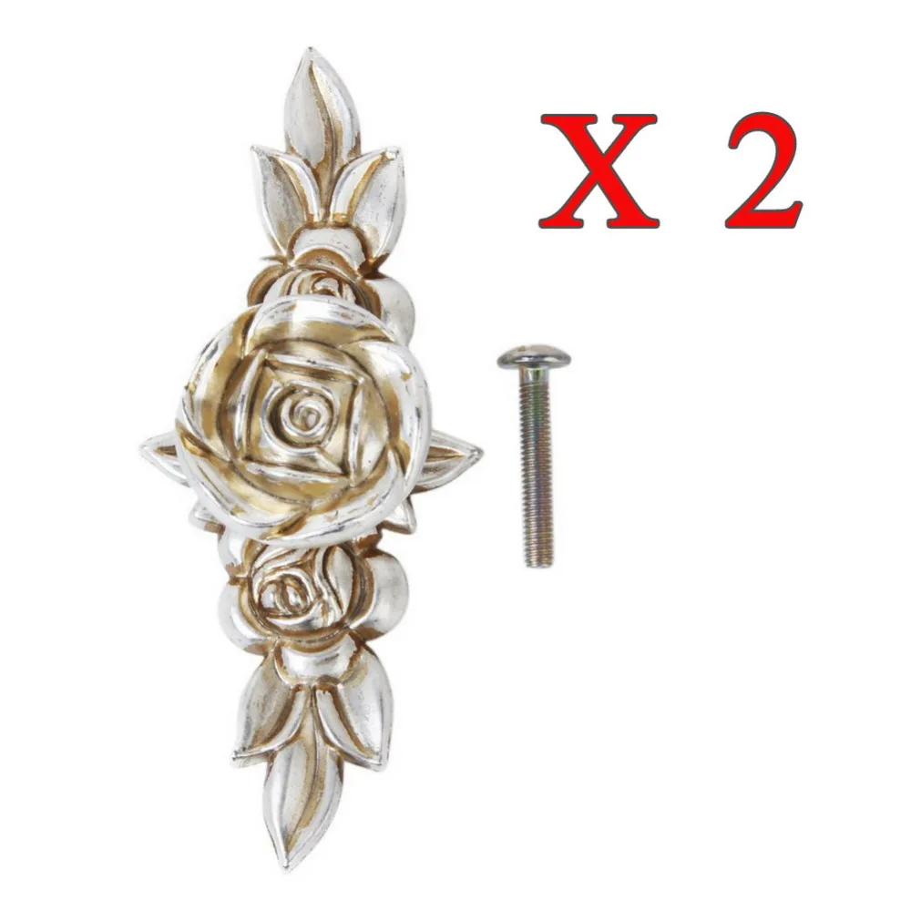 

2pcs 103mm Antique Silver Rose Cabinet Drawer Furniture Door knob Handle Pull Hardware