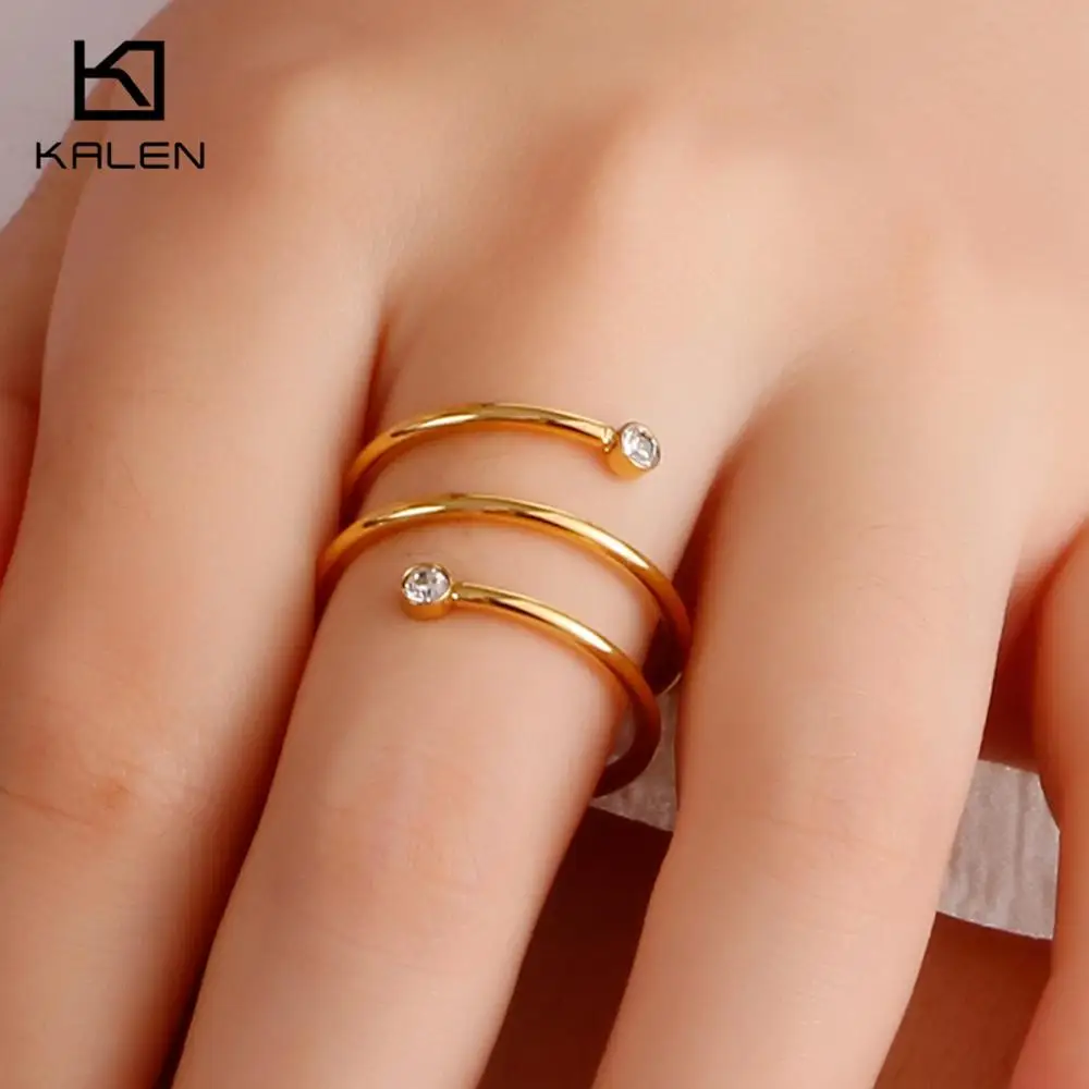 KALEN, Нержавеющая Сталь Дубай, золотые Многослойные кольца для женщин, размер 6-9, кубический цирконий, минималистичные кольца на палец, Женские Ювелирные изделия