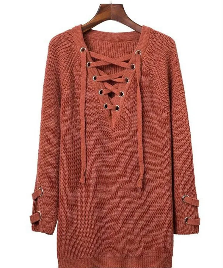 

New women's clothing in the European and American wind cuff adornment long v-neck lace long sleeve knitted garment sweater