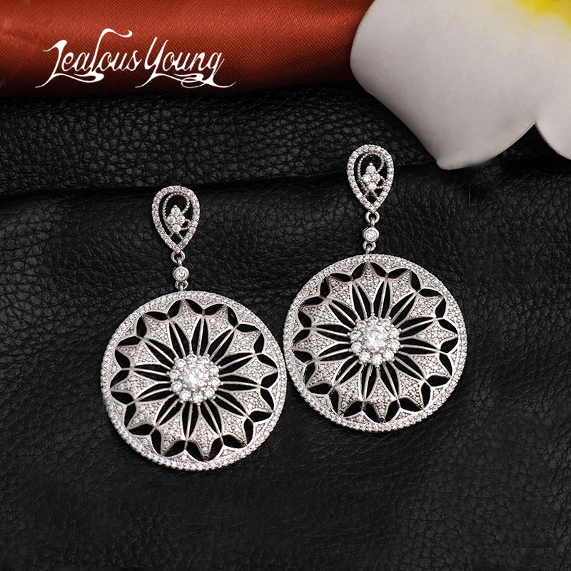 

New Fashion Elegant Flower Circle Big Drop Earrings For Women Gift Vintage Long Earings Fashion Jewelry boucle d'oreille AE155