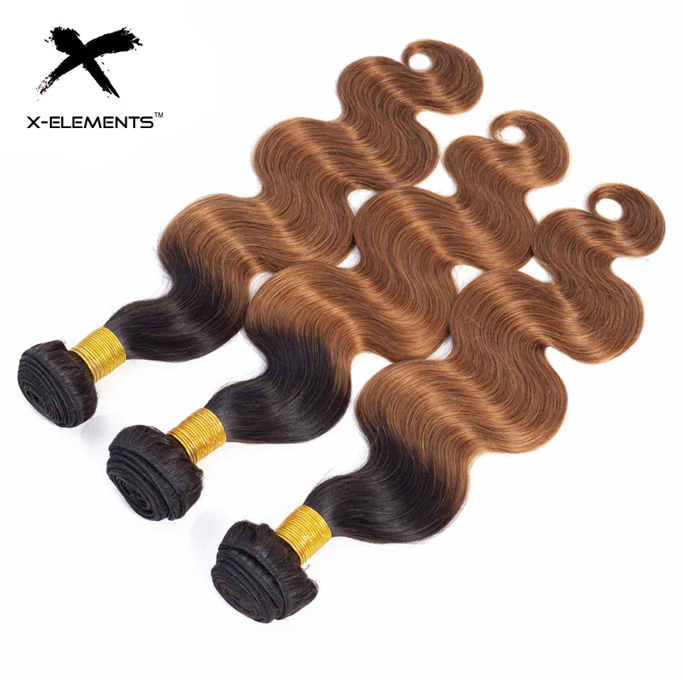 X-Elements Brazilian Ombre Body Wave Hair Bundles T1B 30 Burgundy 39J Purple Colored Human Hair Weave Non-Remy Hair Extensions (14)