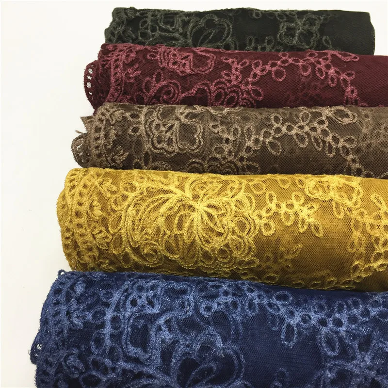 Хлопковый льняной женский шарф двухсторонний кружевной головной платок с