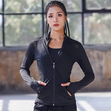 Спортивная куртка на молнии для йоги, костюмы для фитнеса Спортивное пальто, женские толстовки с длинными рукавами для студенток