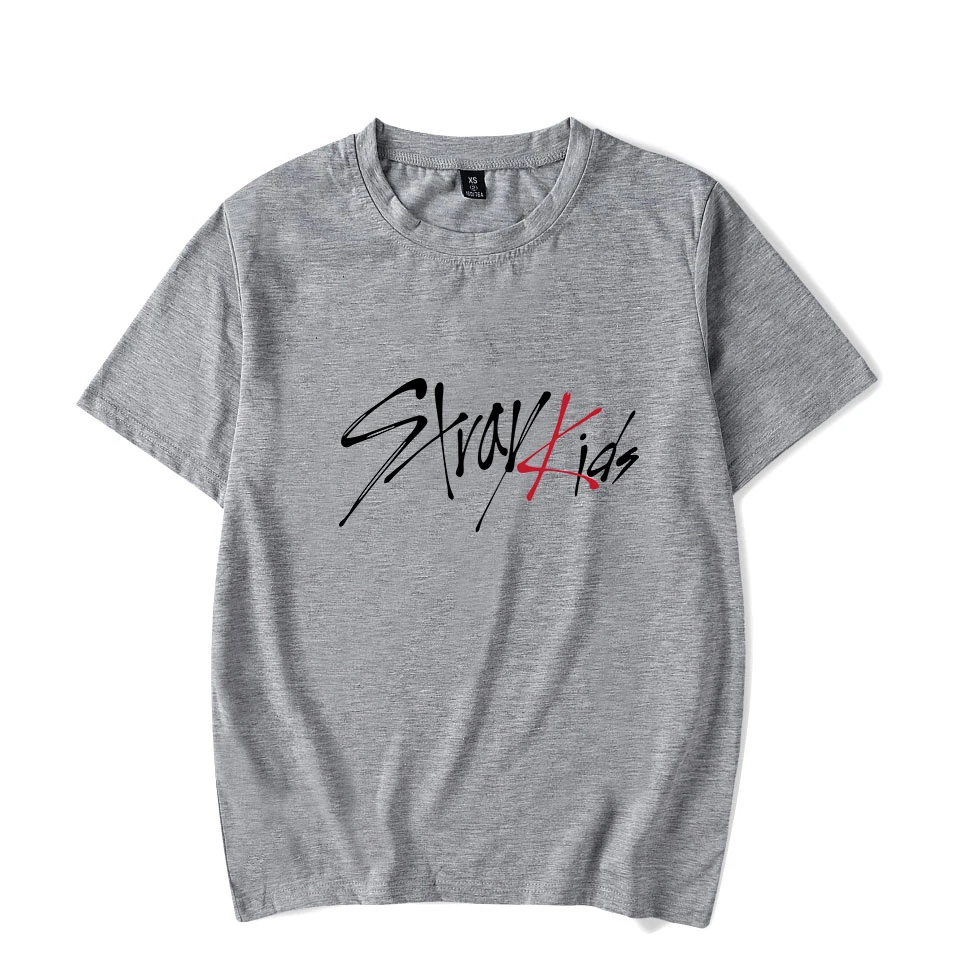 VAGROVSY/Летняя Детская Футболка Kpop Stray для женщин и мужчин, StrayKids I am WHO Album Fans support, футболка унисекс, топы с короткими рукавами в стиле хип-хоп - Цвет: Gray