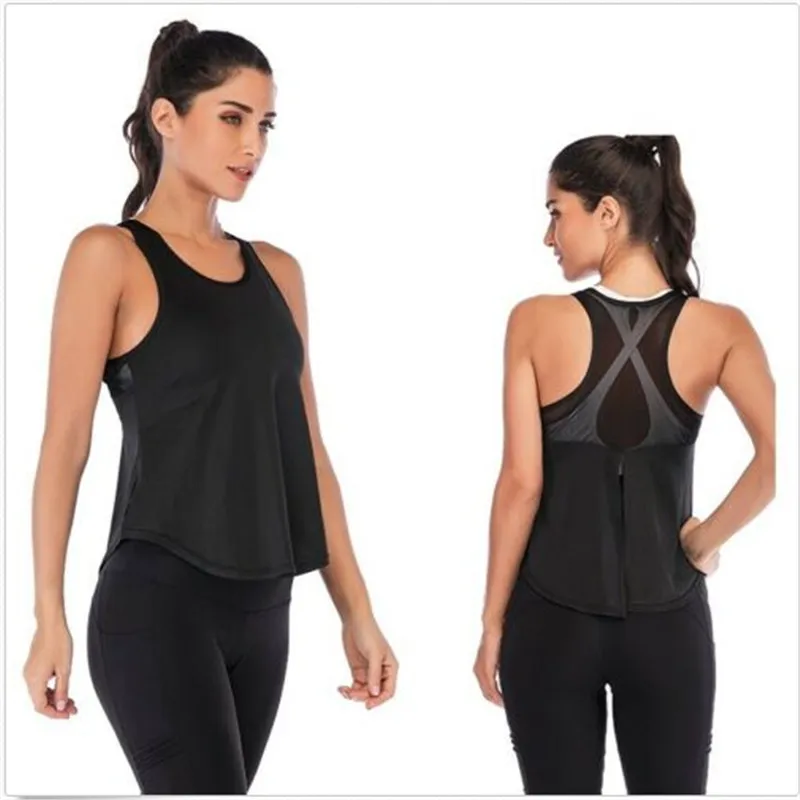 Women Sports Vest Summer Fashion Workout Tank Top Mesh Patchwork Halter Tops Casual Sleeveless Cami Ladies Solid Clothing - Цвет: As Photo Shows