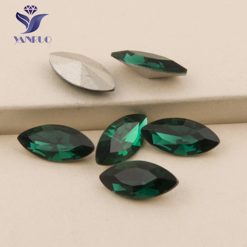 

YANRUO 4200 Navette Emerald Glass Sew On Stones Rhinestone Cristal Applique Stones For Clothing