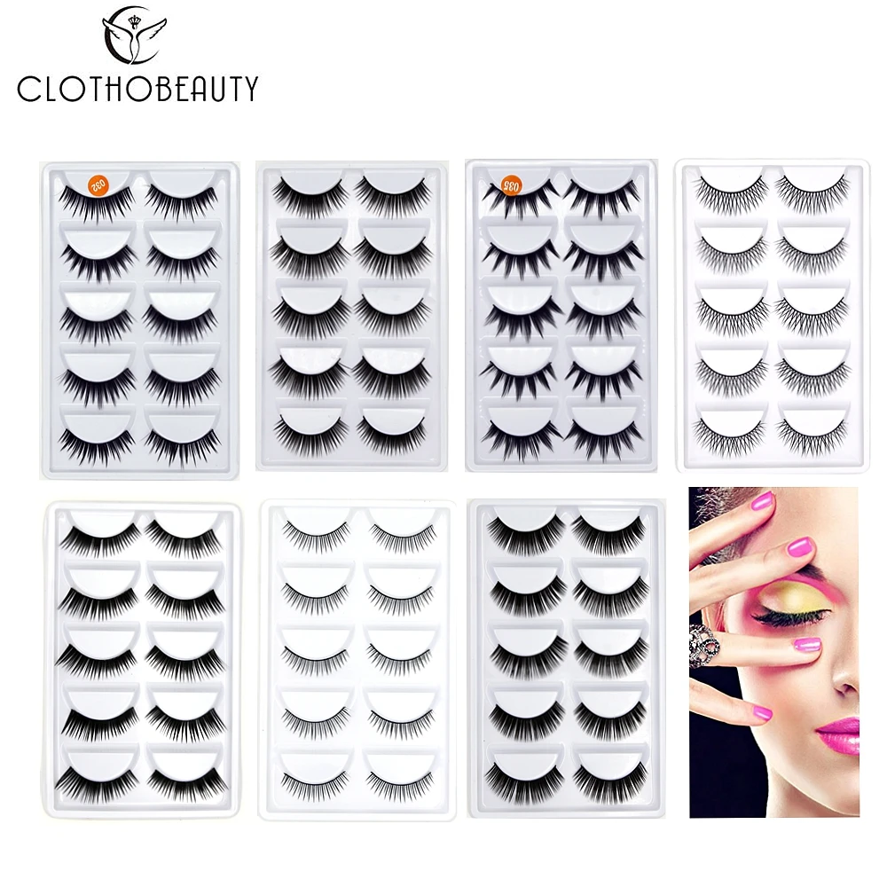

CLOTHOBEAUTY False Eyelashes 5 Pairs Natural 3D Handmade Fake Eyelashes Soft Invisible Band,Long/Thick Reusable for makeup(C)