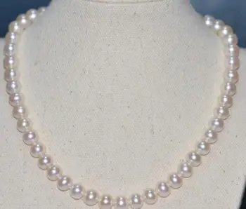 

classic 9-10mm south sea ROUND white pearl necklace 18"14K Gold Clasp KKK