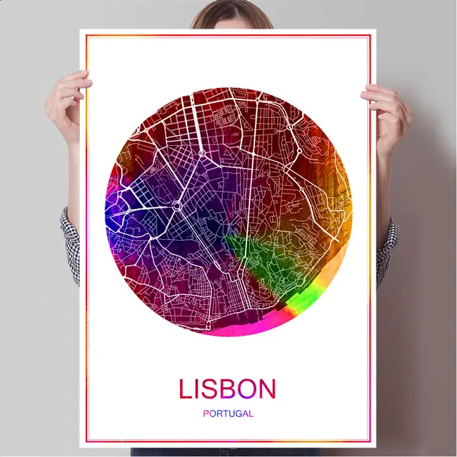Online Shop Abstract World City Map Lisbon Portugal Print Poster