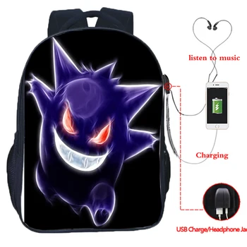

Gengar Teens Laptop Mochila Students Boys Girls School Bag Eevee USB Charging Fashion Travel Shouler Backpack