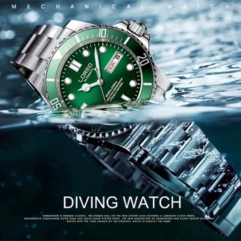 

Luminous Full Steel Diving Watches For Men Luxury LOREO Sports Watch Analog Sport Automatic Mechanical Mens Clock relogio