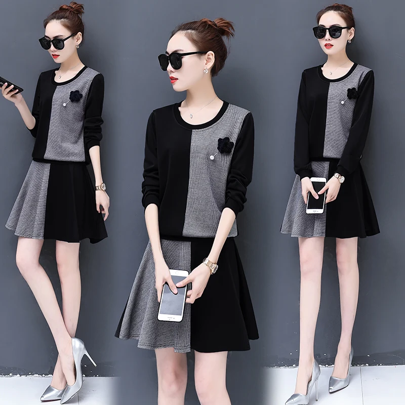 

200 pounds women Plus size spring dress fat mm suits women's Skirt sets super fat extra large wild loose 2 two-piece set women