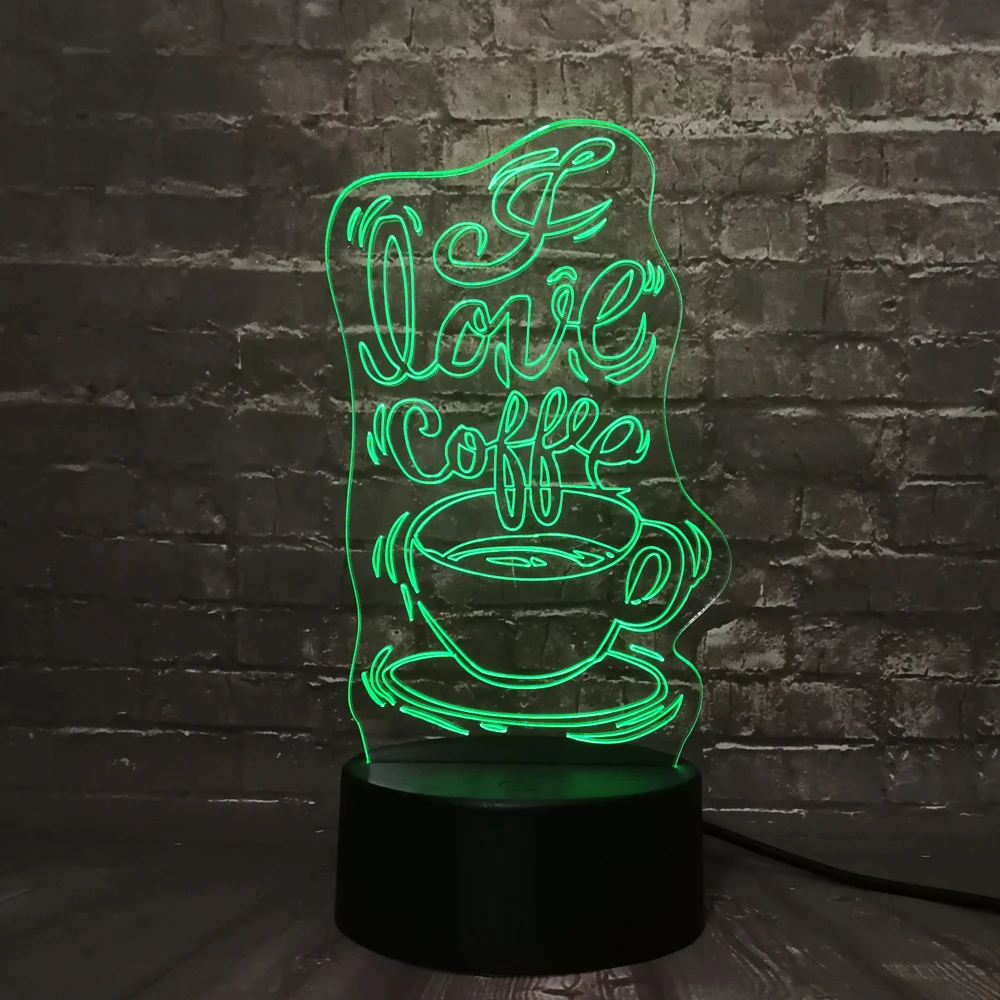 3D светодиодный ночной Светильник Кофе магазин украшения лампы любовь USB лампа