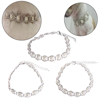 

2018 NEW Pet Dog Cat Diamond Necklace Rhinestone Pearl Collar Adjustable Outdoor Identify Jewelry Puppy Kitten Accessories