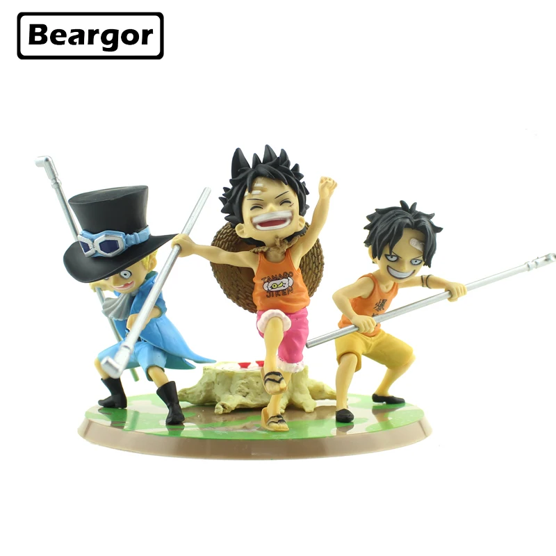 

Cute One Piece Luffy Ace Sabo 3 Brothers Set Children ver. Boxed 9cm PVC Anime Action Figure Collection Model Doll Toys Gift