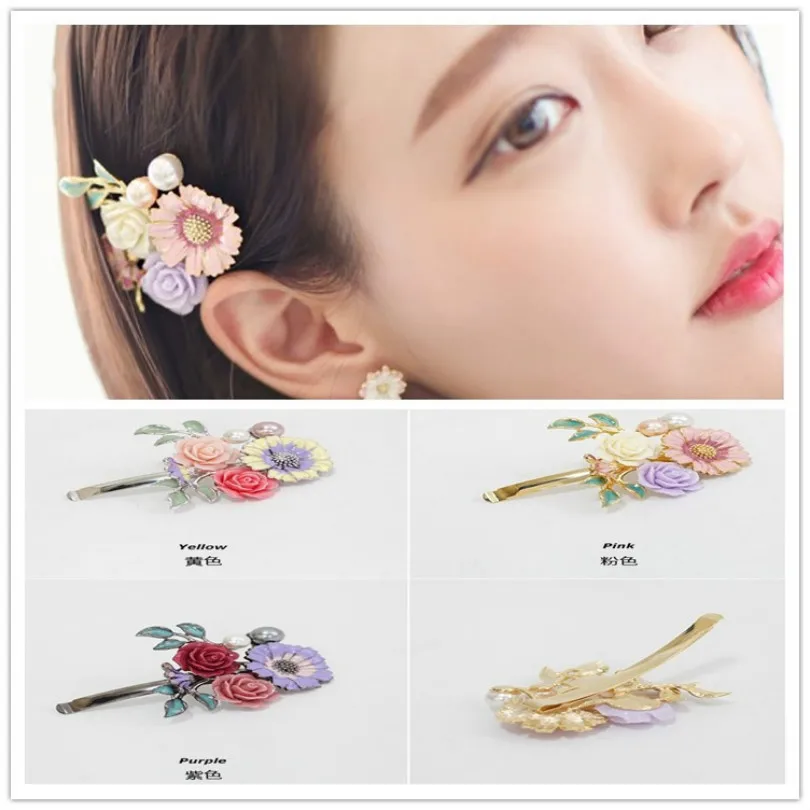 Korean fashion high end retro Bohemia hairpin imitation pearl flower