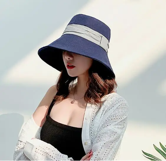 navy blue Горячая Одежда Аксессуары ins Стиль Открытый Пешие прогулки летняя шляпа рыбацкие шляпы пляжные шляпы с широкими полями - Цвет: navy blue