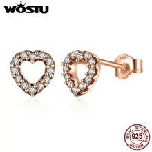 Роскошные 925 пробы серебряные серьги-гвоздики в форме сердца с золотым цветом и прозрачным CZ для женщин, хорошее ювелирное изделие, подарок XCHS483