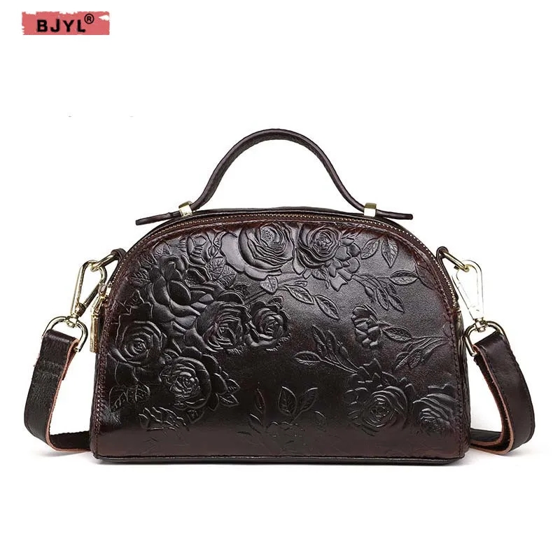 

BJYL 2018 New Arrival Oil wax Genuine Leather Women Handbags Fashion 3D embossed Crossbody Bags Female Handbag Trend Bag Bolsas
