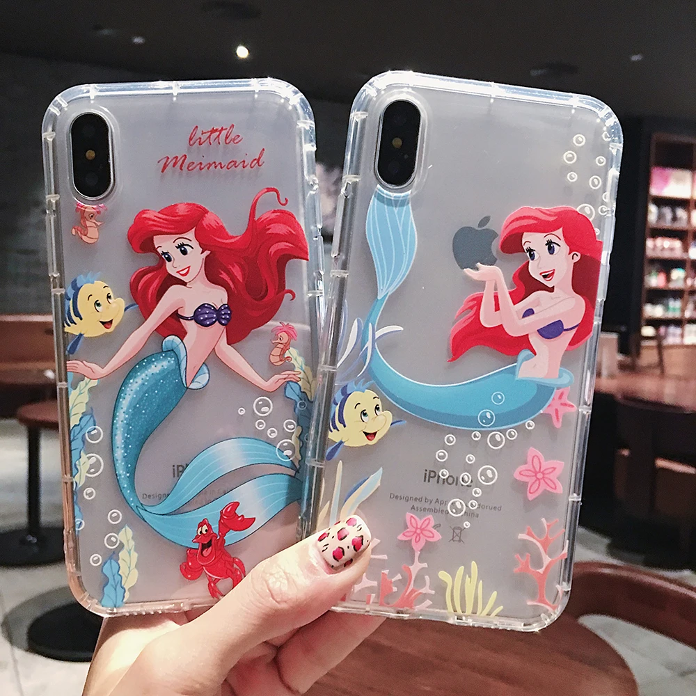 

Mermaid Cute Classic cartoon princess phone case for iphone 11 Pro 7 8 6 S Plus X XS MAX XR Transparent shockproof cover Fundas