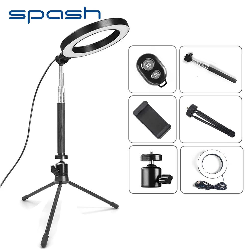

spash 8 inches USB LED Ring Light Dimmable Ring Lamp with Phone Holder Tripod Selfie Stick for Youtube Video Live Makeup Light