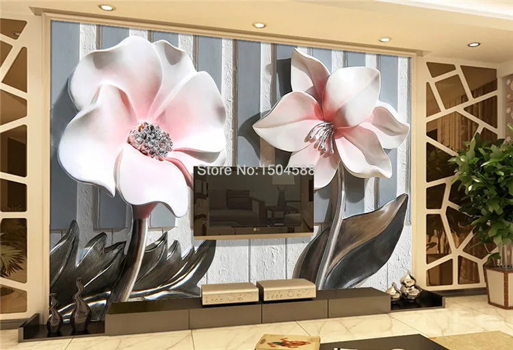 Фото обои современный 3D тиснением Цветы Росписи Гостиная ТВ диван фон покрытия стен дома Декор Papel де Parede сала 3D