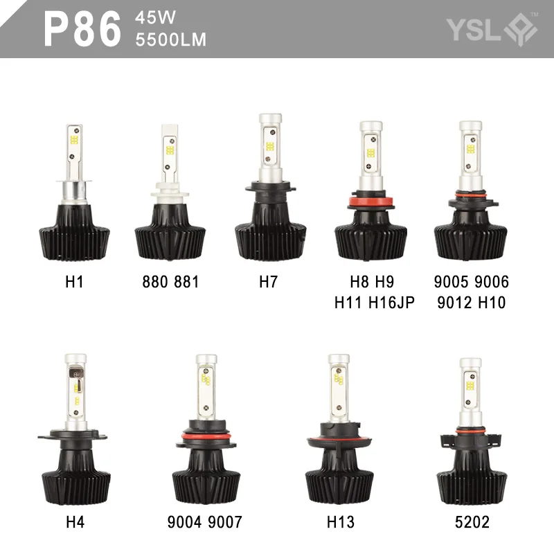 

2Pcs Set H4/H7/H9/H9/ P86-45W 5500LM LED Headlight Kit P8 LED Head Lamp Light Bulb Leds High Power Auto LED White 6000K 360 Deg