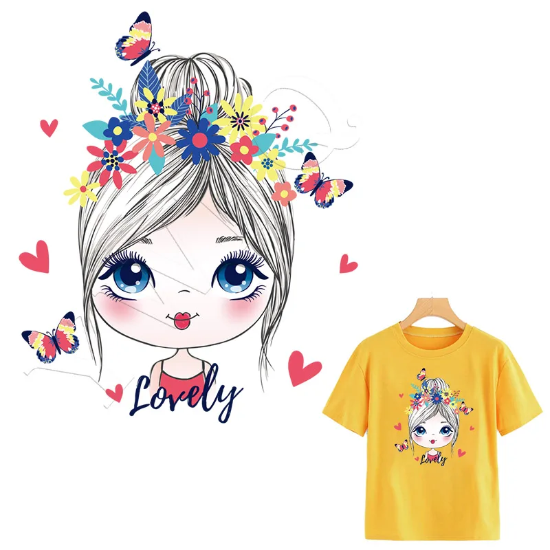 

Flower Girls Patches DIY Iron-on Transfer Patch Heat Press Appliqued Stickers T-shirt Dresses Parch Stickers Washable