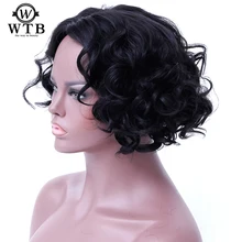 WTB 12 дюймов короткие волнистые вьющиеся Боб Косплей парики черные парики для женщин термостойкие синтетические для ариканских американских