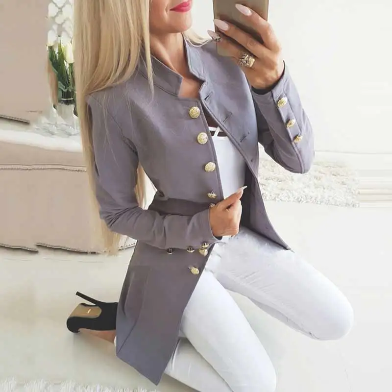 Office Women Jacket Blazers 2019 New Slim Ladies Office Wear Outwear Long Sleeve Stand Collar Formal Suit Long Black Autumn Coat Office Women Jacket Blazers 2019 New Slim Ladies Office Wear Outwear Long Sleeve Stand Collar Formal Suit Long Black Autumn Coat