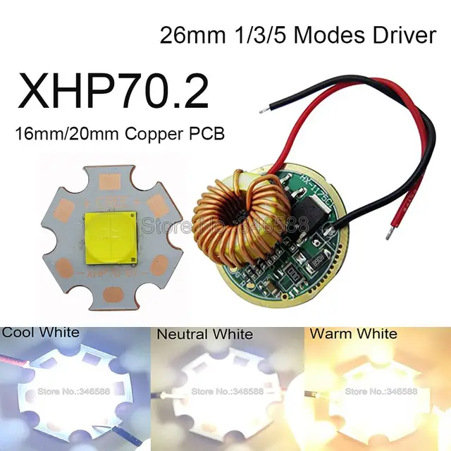 cree xhp70 2 6v cool white neutral white warm white led emittercree xhp70 2 6v cool white neutral white warm white led emitter 16mm 20mm copper pcb 26mm 1 mode 5 modes driver