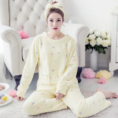 Осенне-зимние женские пижамы из 2 предметов, фланелевые теплые пижамы с героями мультфильмов, ночная рубашка, милая Домашняя одежда, женская одежда, большие размеры - Цвет: yellow11