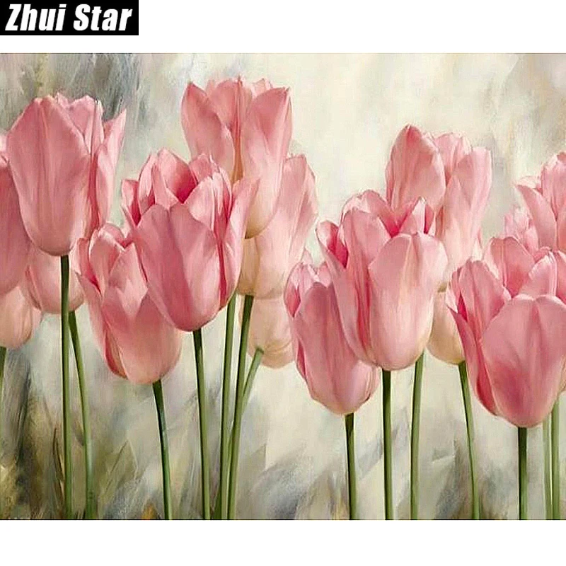 

Full Square Diamond 5D DIY Diamond Painting "Pink Tulip Flower" Embroidery Cross Stitch Rhinestone Mosaic Painting Decor Gift