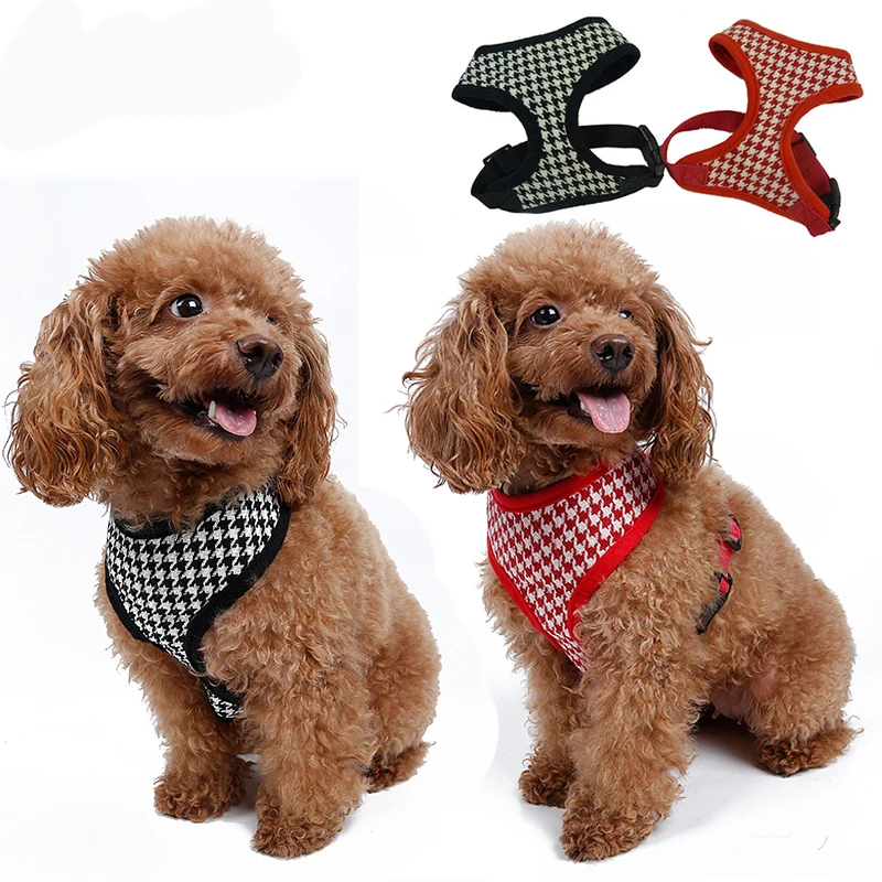 

Black and Red Pattern Adjustable Soft Breathable Dog Cat Control dog Harness Nylon harness for Pet puppy collar Chest Strap