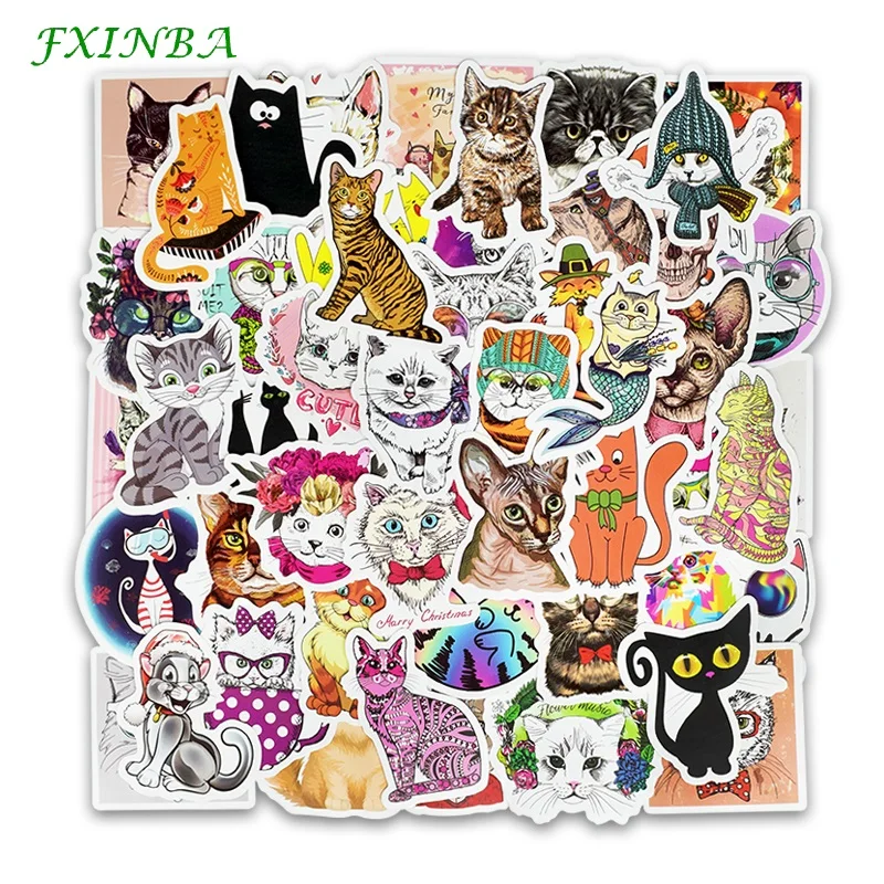 FXINBA 50 шт. Kawaii Cat стикер Животное мультфильм водонепроницаемый стикер s подарок для детей игрушки «сделай сам» ноутбук скейтборд Скрапбукинг автомобиль