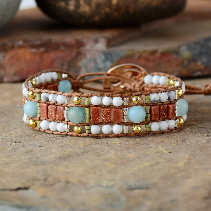 Exclusive Designer Bracelets Howlite Amazonite Seed Beads Cuff Bracelets Bohemia Statement Bracelet Femme Jewelry - Image 2