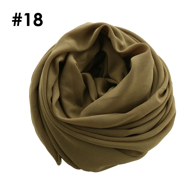 Цельный высококачественный Женский мусульманский однотонный шифоновый хиджаб длинный шарф из жоржета шали исламские головные уборы шарфы - Цвет: 18 olive