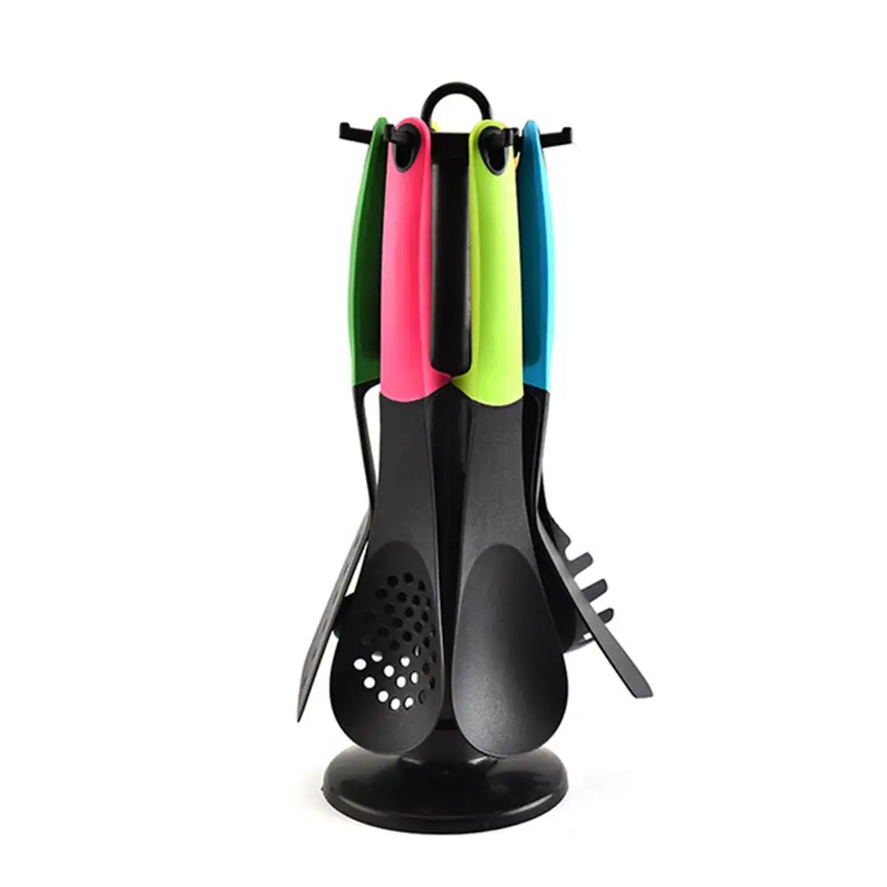 

6Pcs Cooking Stirring Fry Tool Set With Hanging Holder Food Grade Silicone Spatula Colander Turner Spoon Kit Kitchen Tool Set