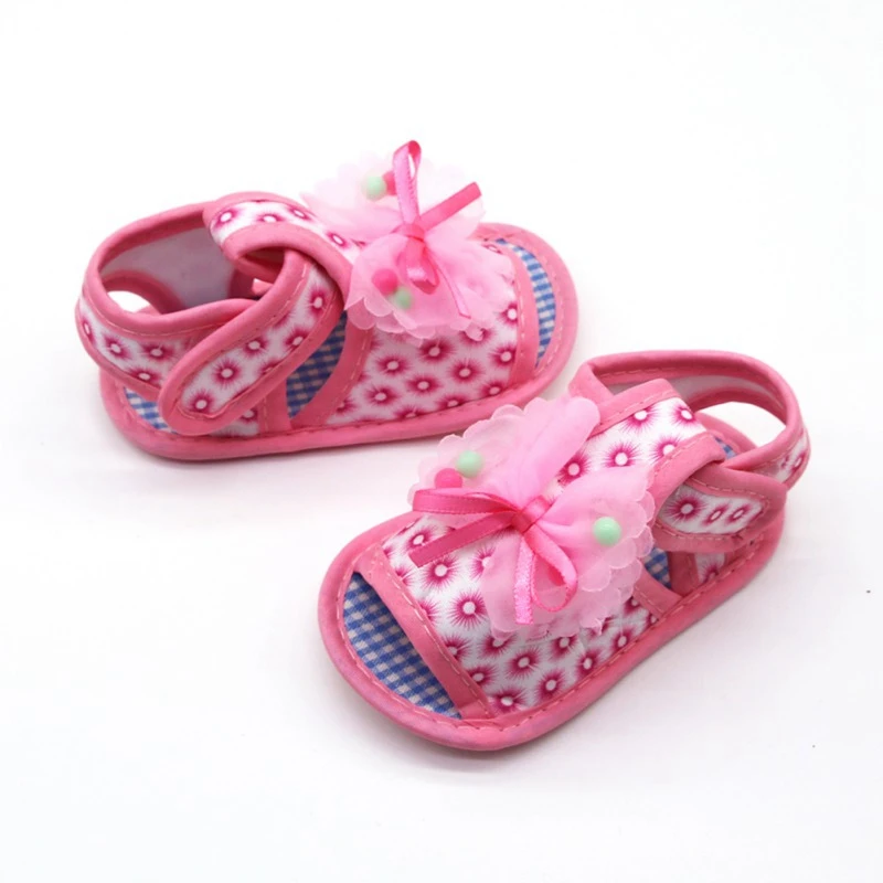 Летние сандалии для маленьких девочек с бантом и кружевным цветком сандалии для девочек маленький принт детская обувь с мягкой подошвой