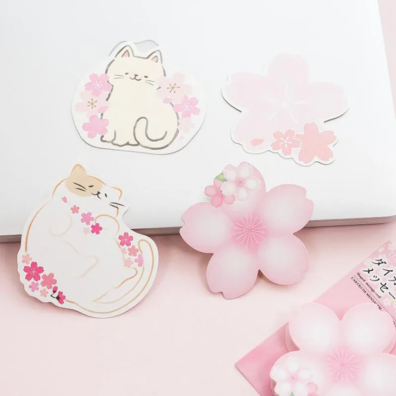 

1 Pcs hot Memo Pads Kawaii Stickers Cherry blossoms Sticky Notes School Supply Bookmark Notepad Label