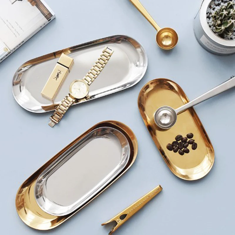 

Nordic Metal Office Table Storage Plate Chic Scandinavian Vogue Elegant Luxury Gold Office Desk Storage Tray Organizer Decor