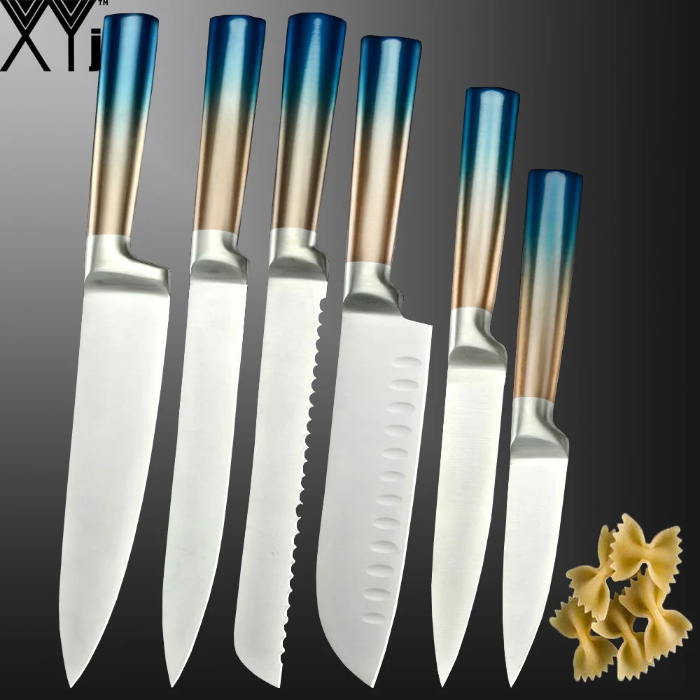 

XYj Stainless Steel Kitchen Knife Set Santoku Meat Cleaver Knife Slicing Bread Knife Fruit Utility Cutter Chef Knives Set