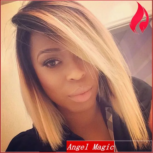 Fashion Two Tone Short Blonde Ombre Human Hair Wigs for Black Women Virgin Brazilian Short Bob
